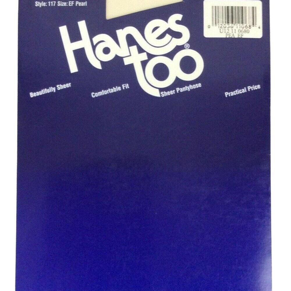 Hanes Too Sheer Sandalfoot Pantyhose Size EF XL Pearl Nylon Hosiery 1994 USA